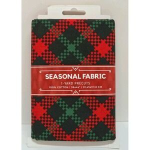 Seasonal Fabric David Textiles 1 Yard Precut RED GREEN‎ PLAID 36x44" New